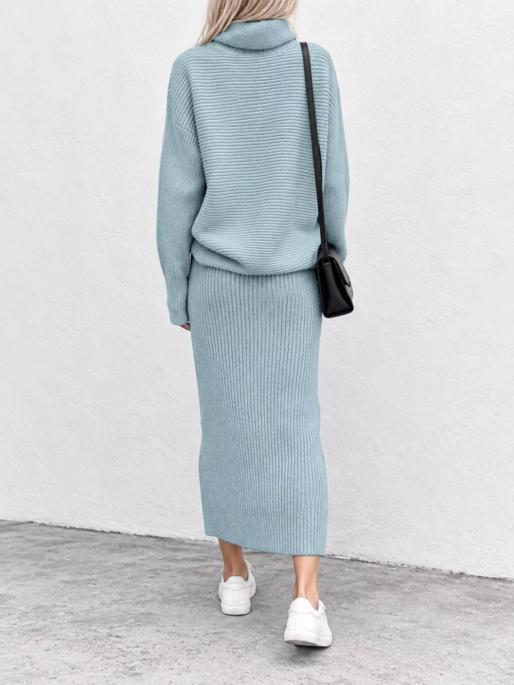 Ribbed Turtleneck Sweater & Midi Skirt Set