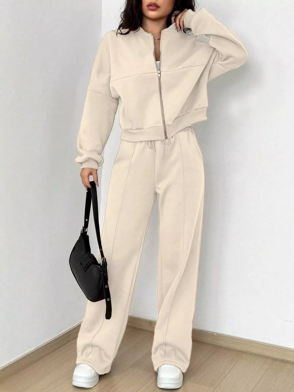 Zip-Up Jacket and Wide-Leg Sweatpants Set