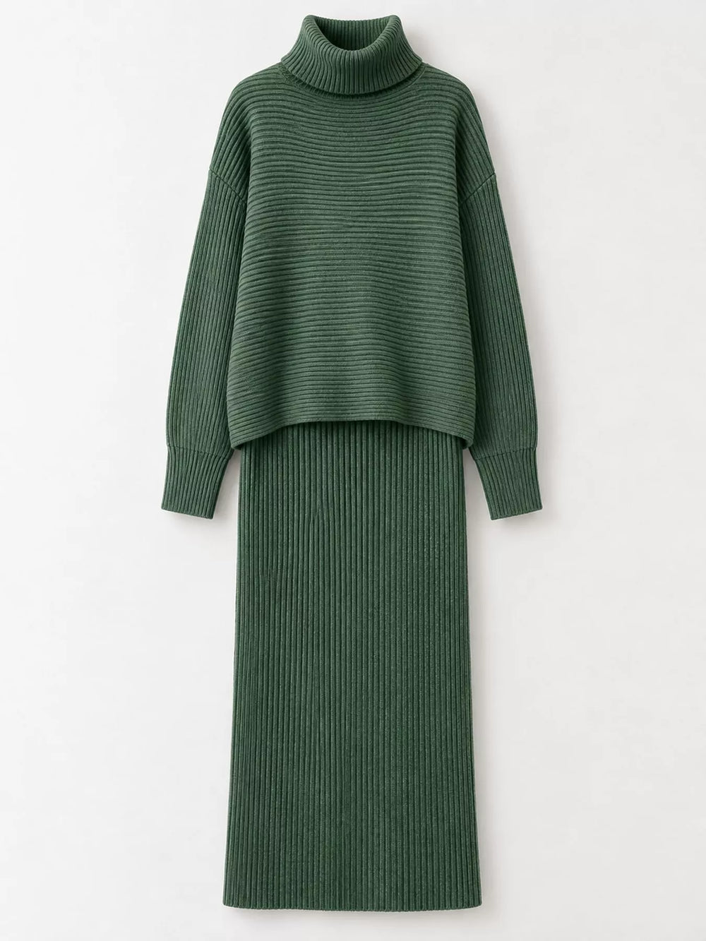 Ribbed Turtleneck Sweater & Midi Skirt Set