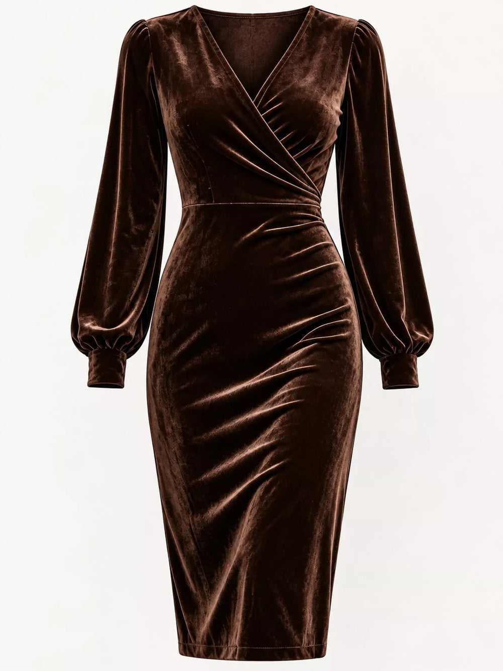Full Size Velvet Long-Sleeve Wrap Dress Plus Size