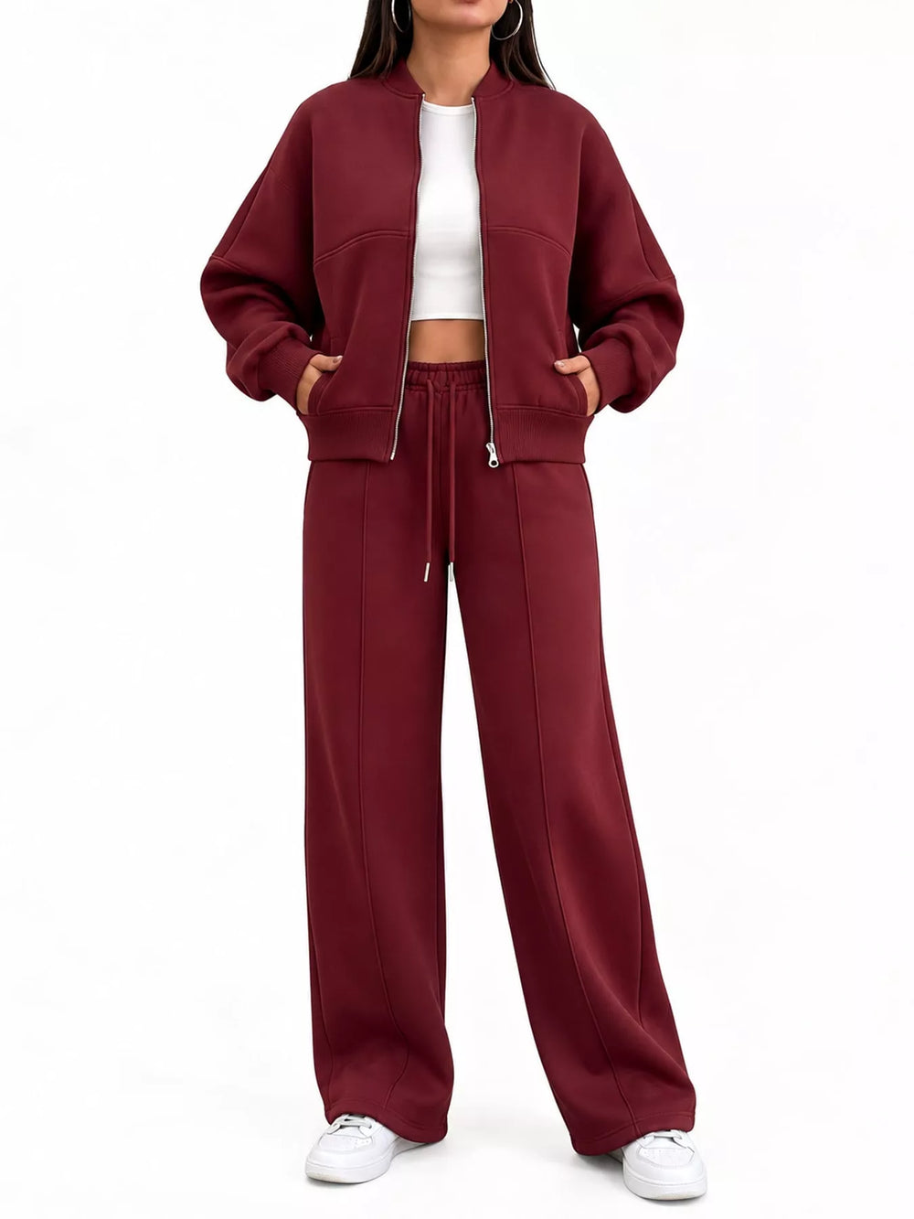 Zip-Up Jacket and Wide-Leg Sweatpants Set