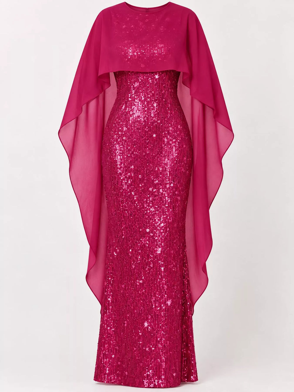 Sequin Cape Overlay Evening Dress