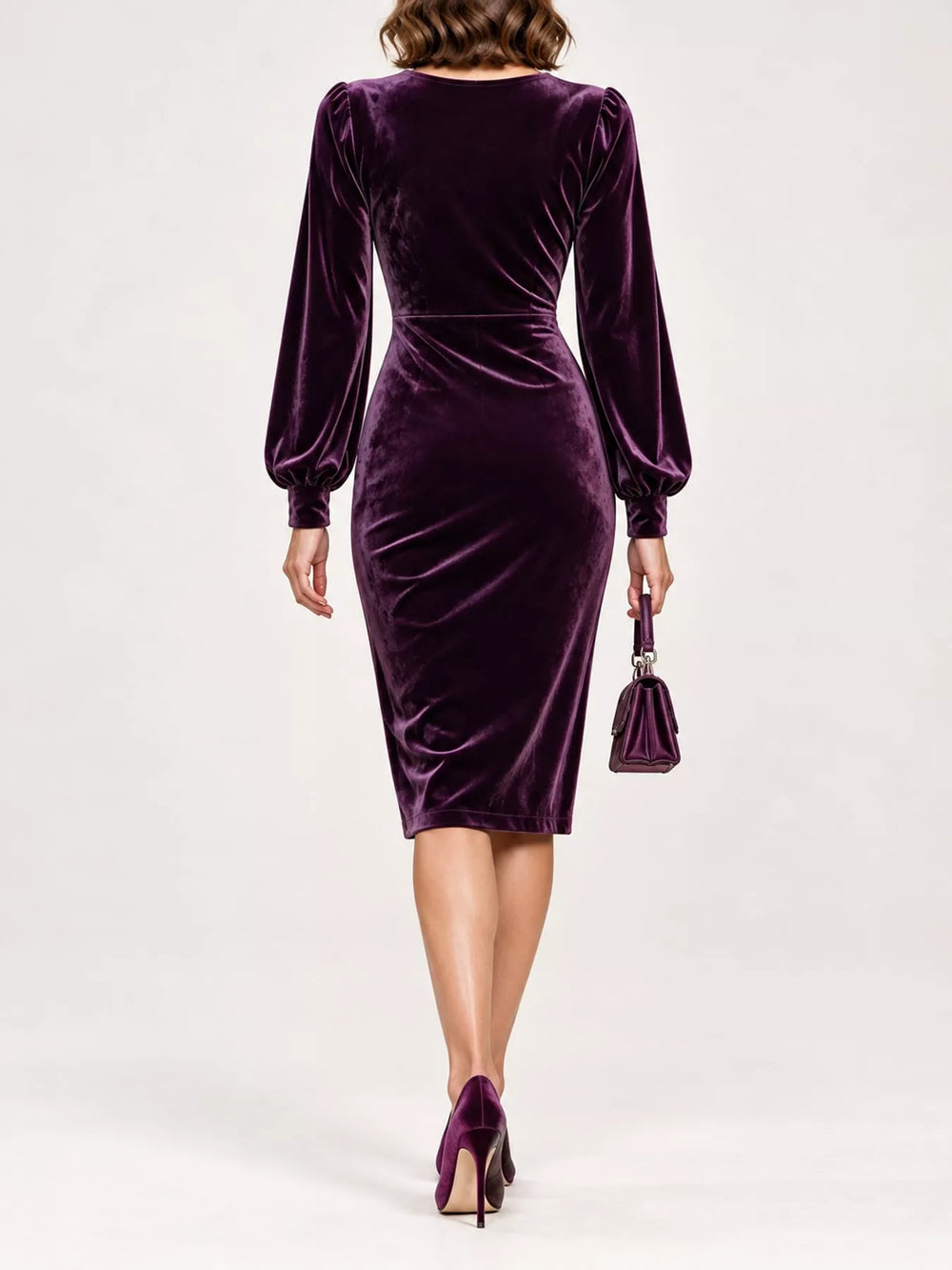 Full Size Velvet Long-Sleeve Wrap Dress Plus Size