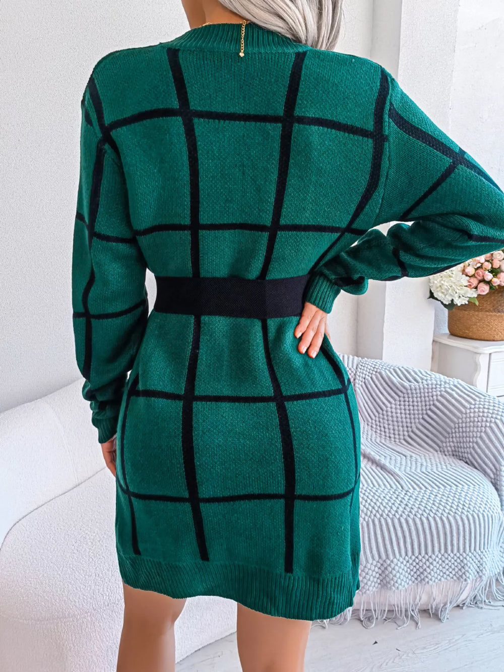 Plaid Long Sleeve Sweater Dress