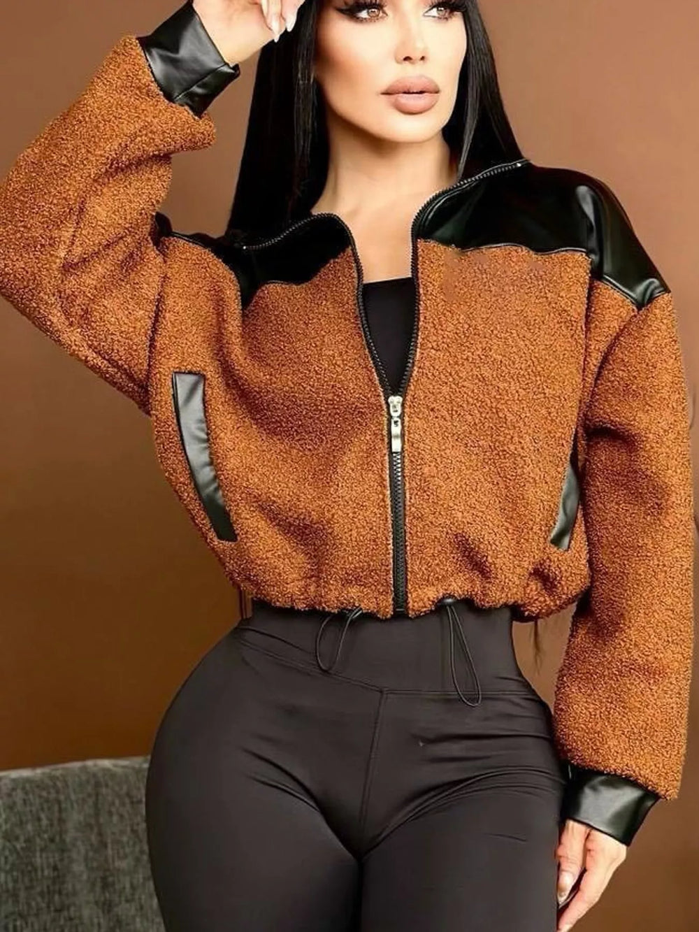 Sherpa Contrast Zip-Up Jacket