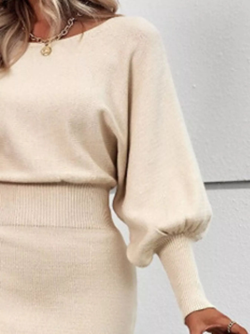 Lantern Sleeve Bodycon Sweater Dress