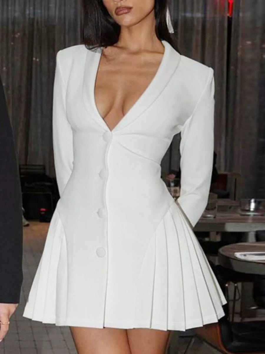 Button-Down Blazer Pleated Mini Dress