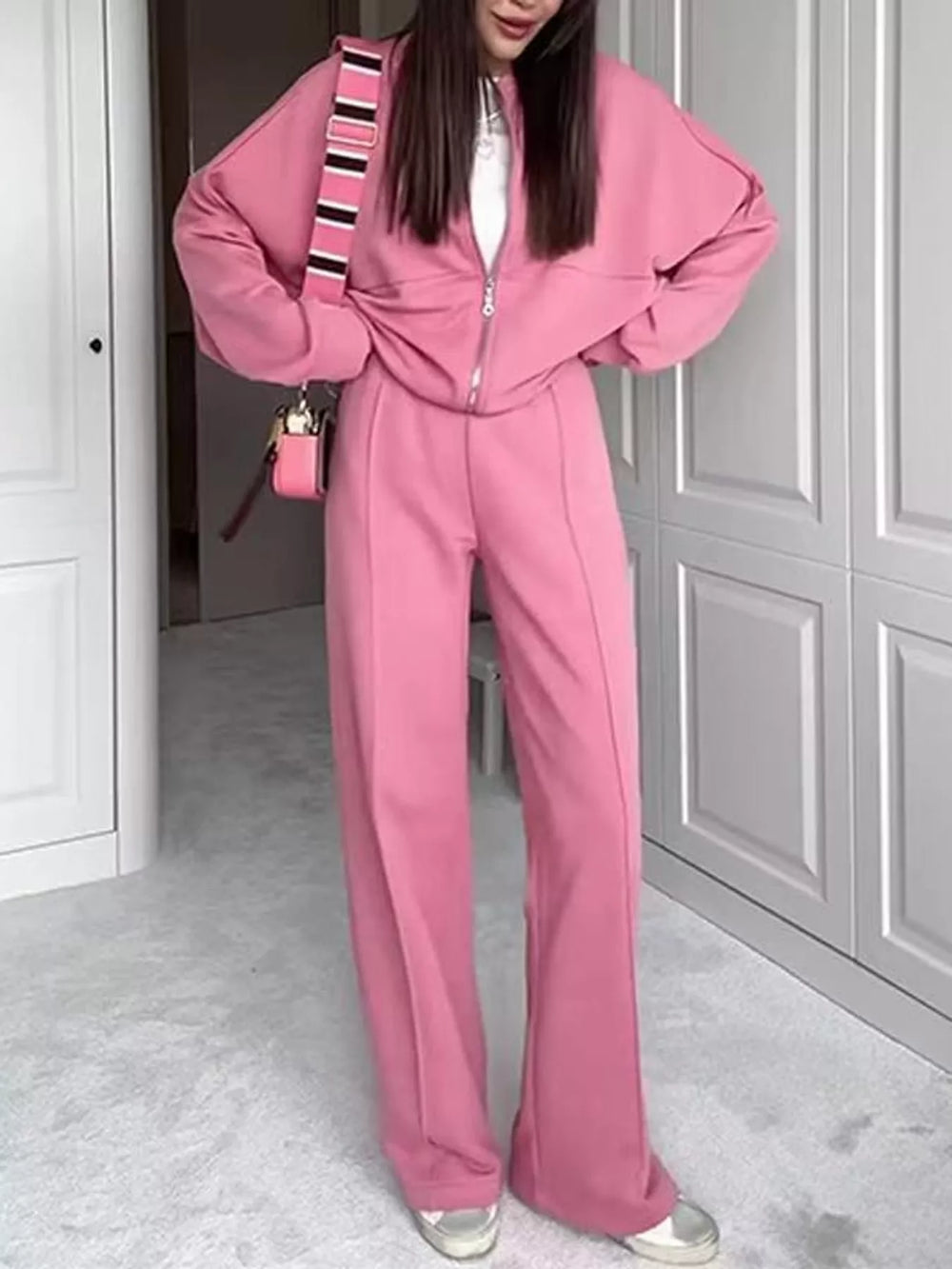Zip-Up Jacket and Wide-Leg Sweatpants Set