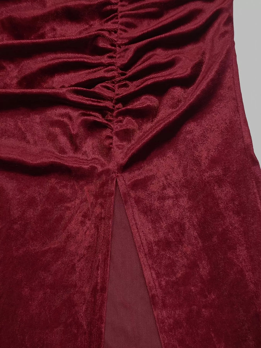 Velvet Mock Neck Ruched Maxi Dress