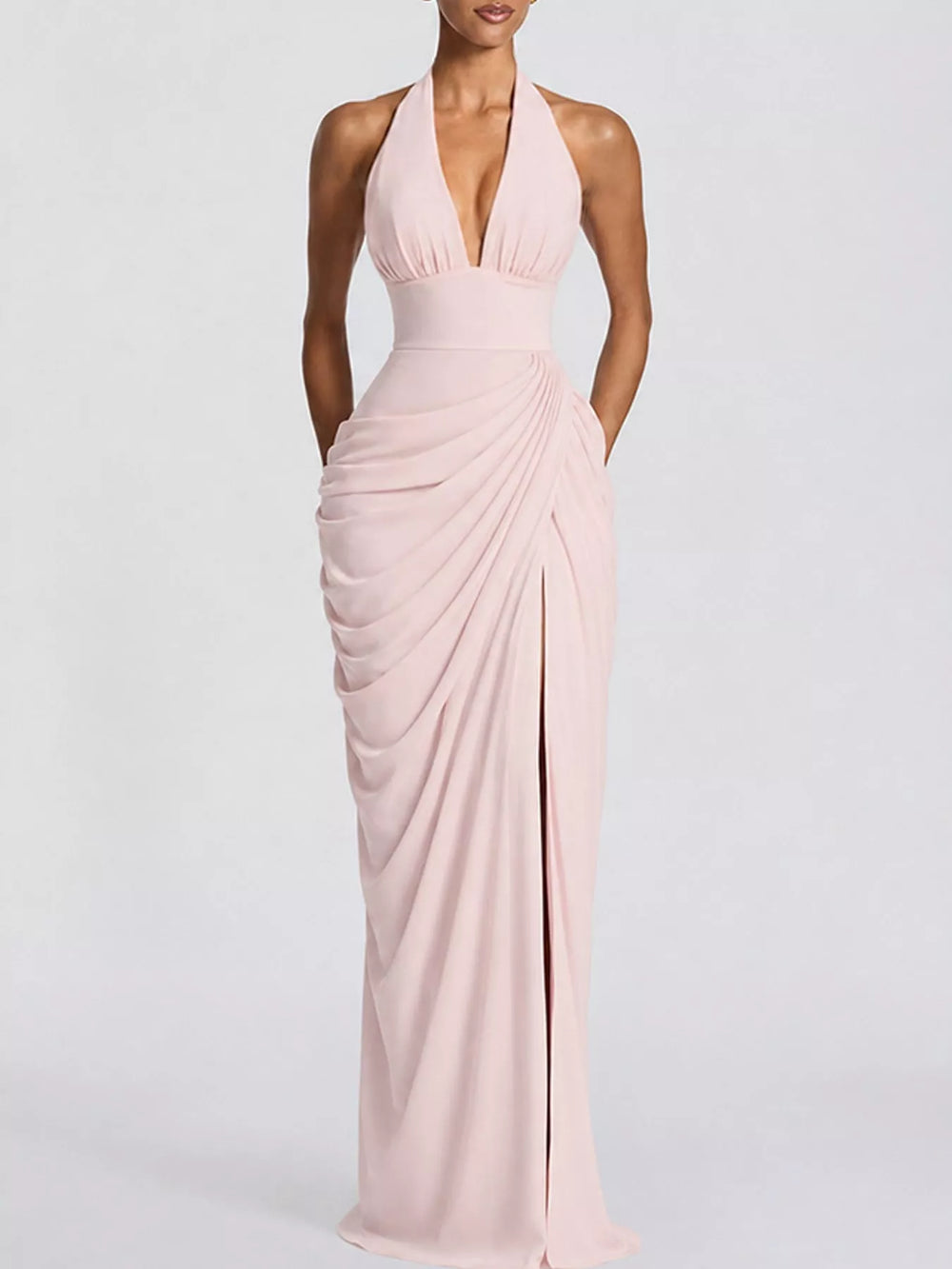Halter Neck High-Slit Maxi Evening Dress