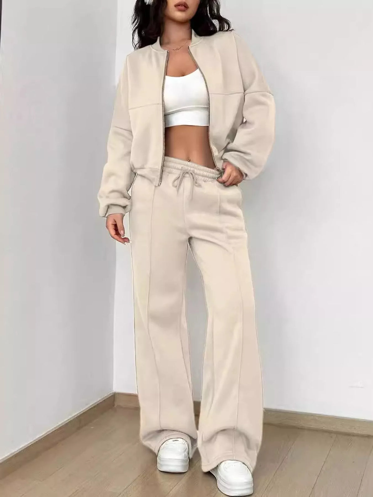 Zip-Up Jacket and Wide-Leg Sweatpants Set