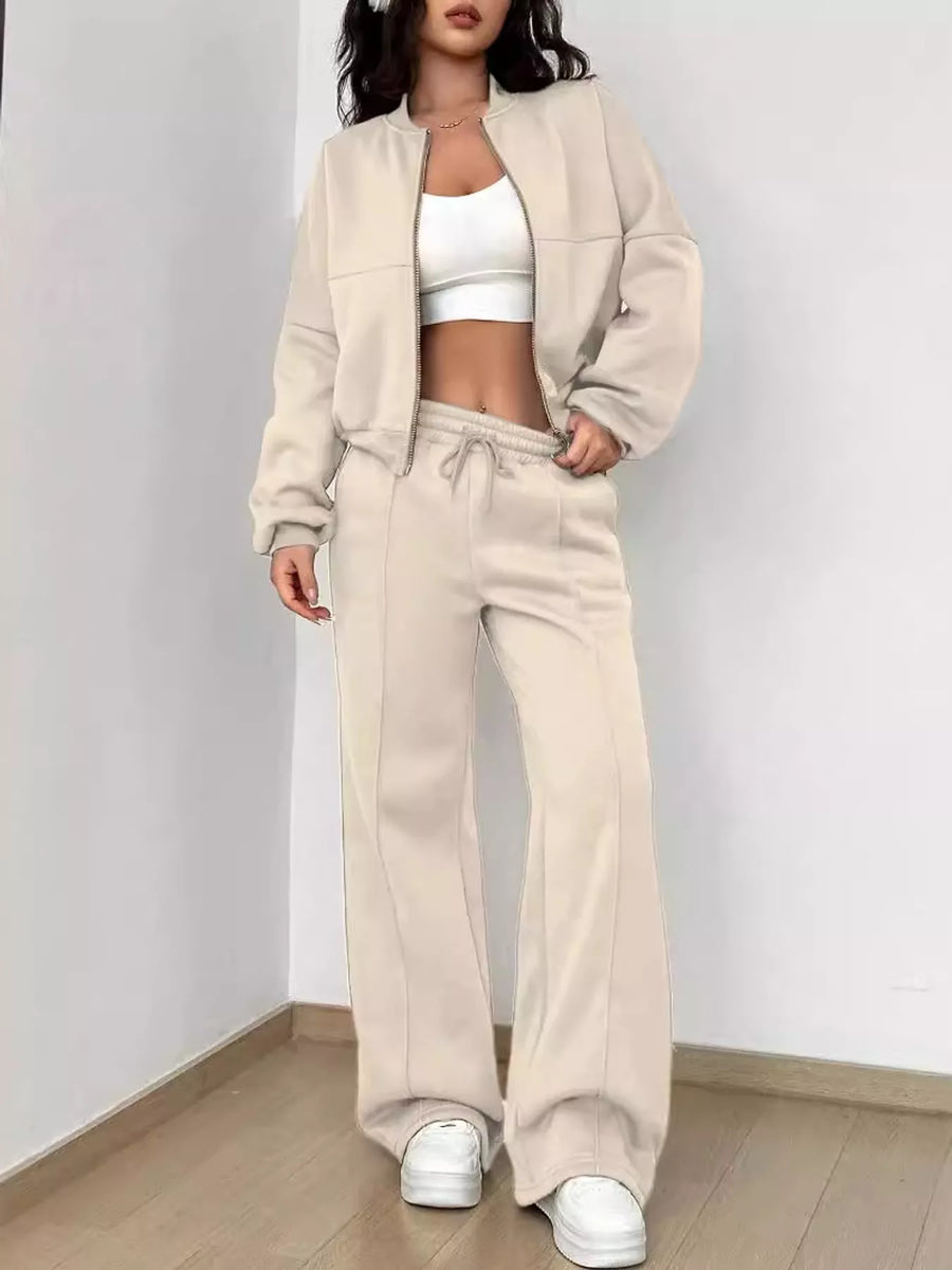 Zip-Up Jacket and Wide-Leg Sweatpants Set