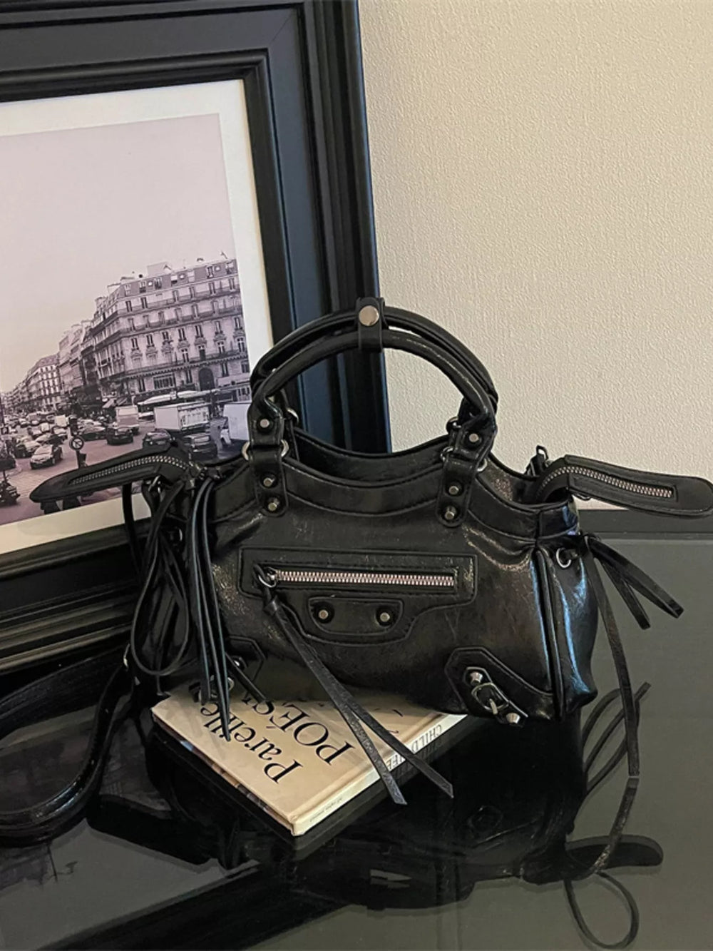 Tassel Faux Leather Handbag