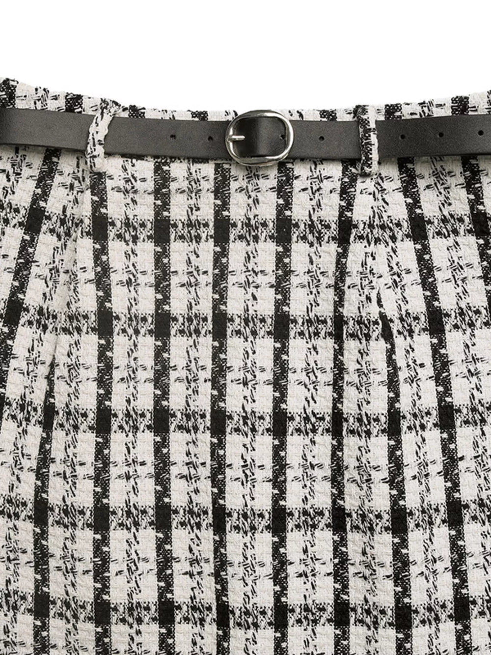 High-Waisted Tweed Plaid Midi Skirt