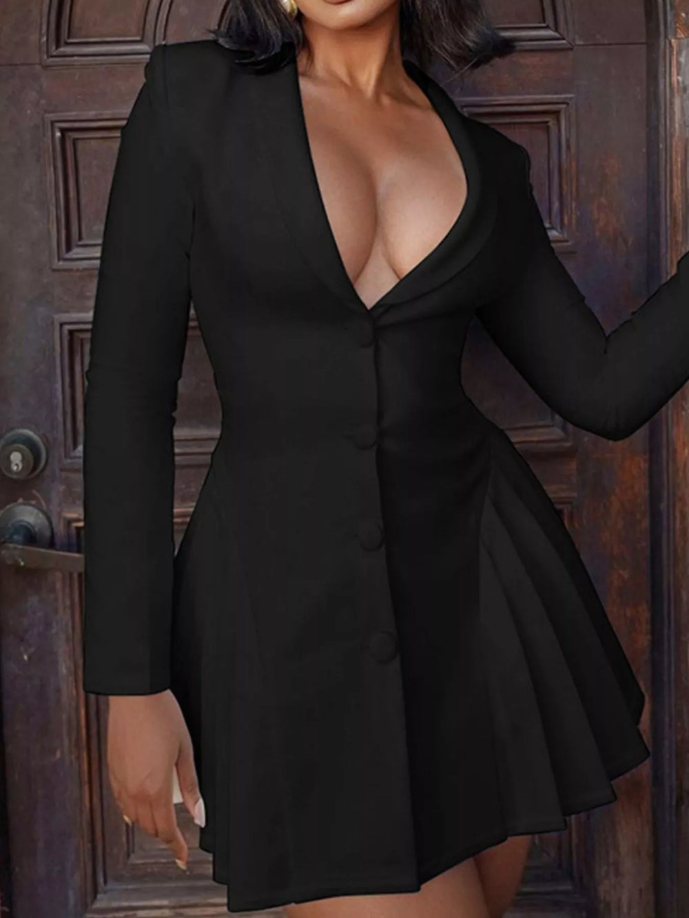 Button-Down Blazer Pleated Mini Dress