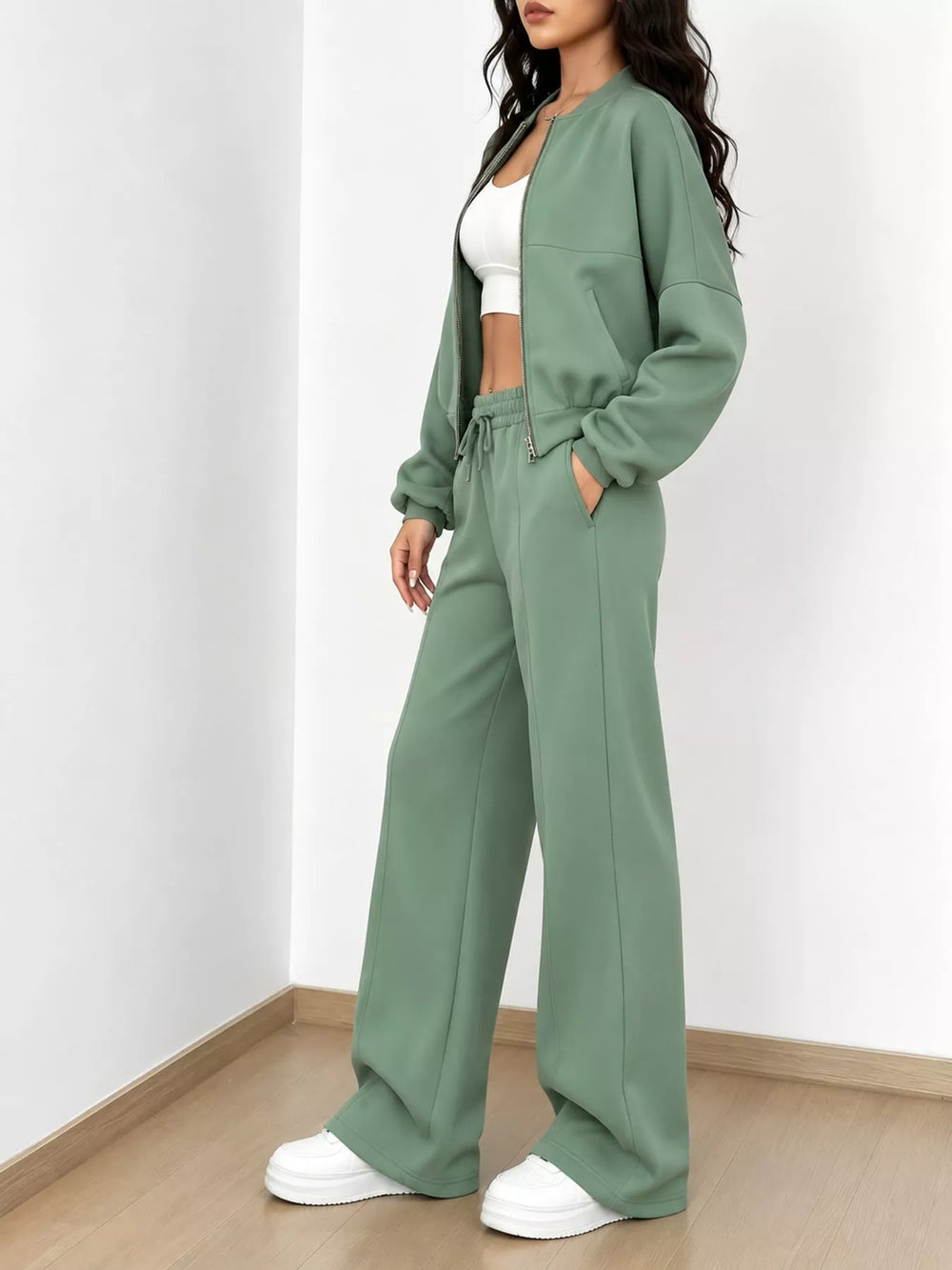 Zip-Up Jacket and Wide-Leg Sweatpants Set