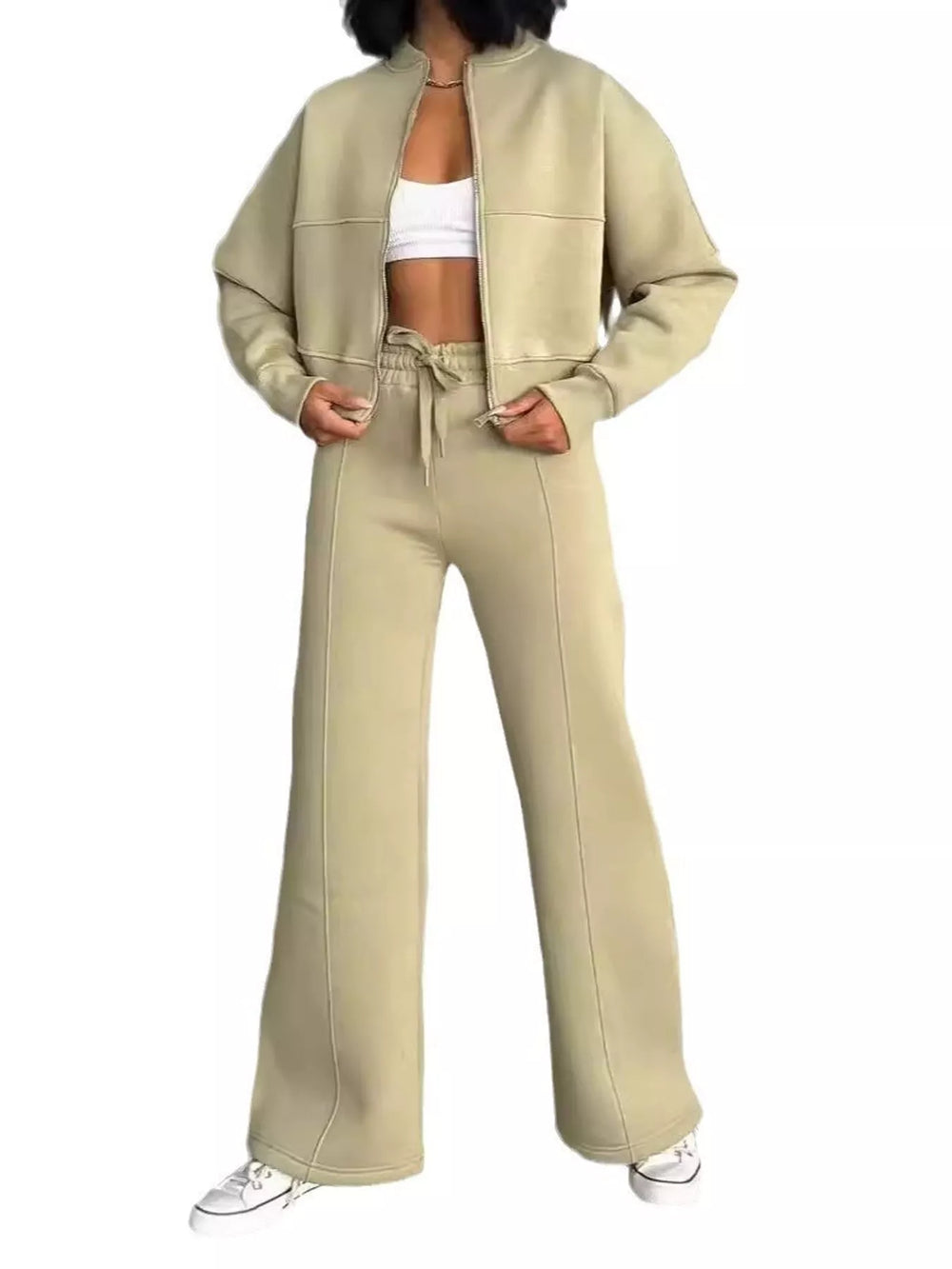 Zip-Up Jacket and Wide-Leg Sweatpants Set