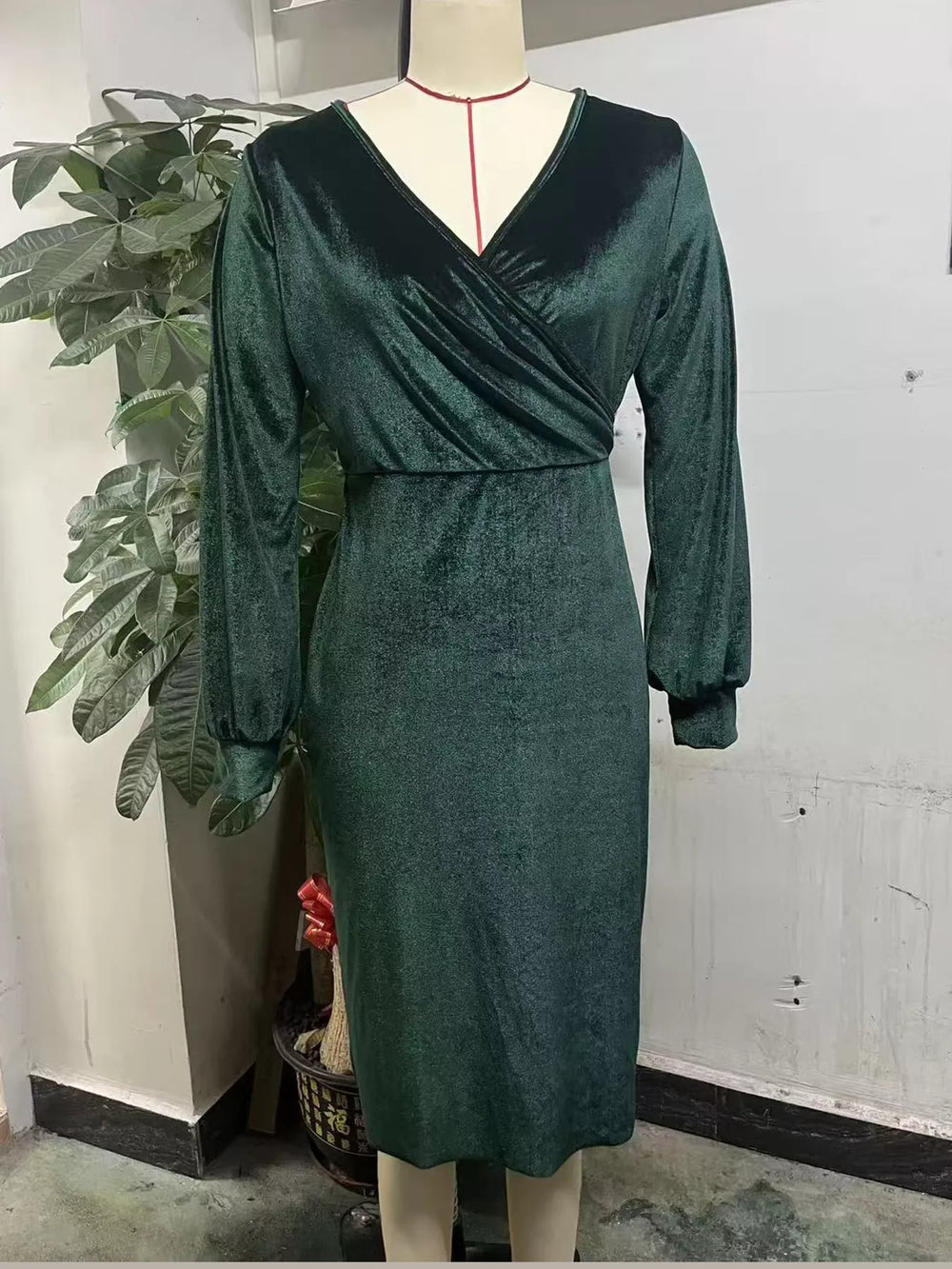Full Size Velvet Long-Sleeve Wrap Dress Plus Size