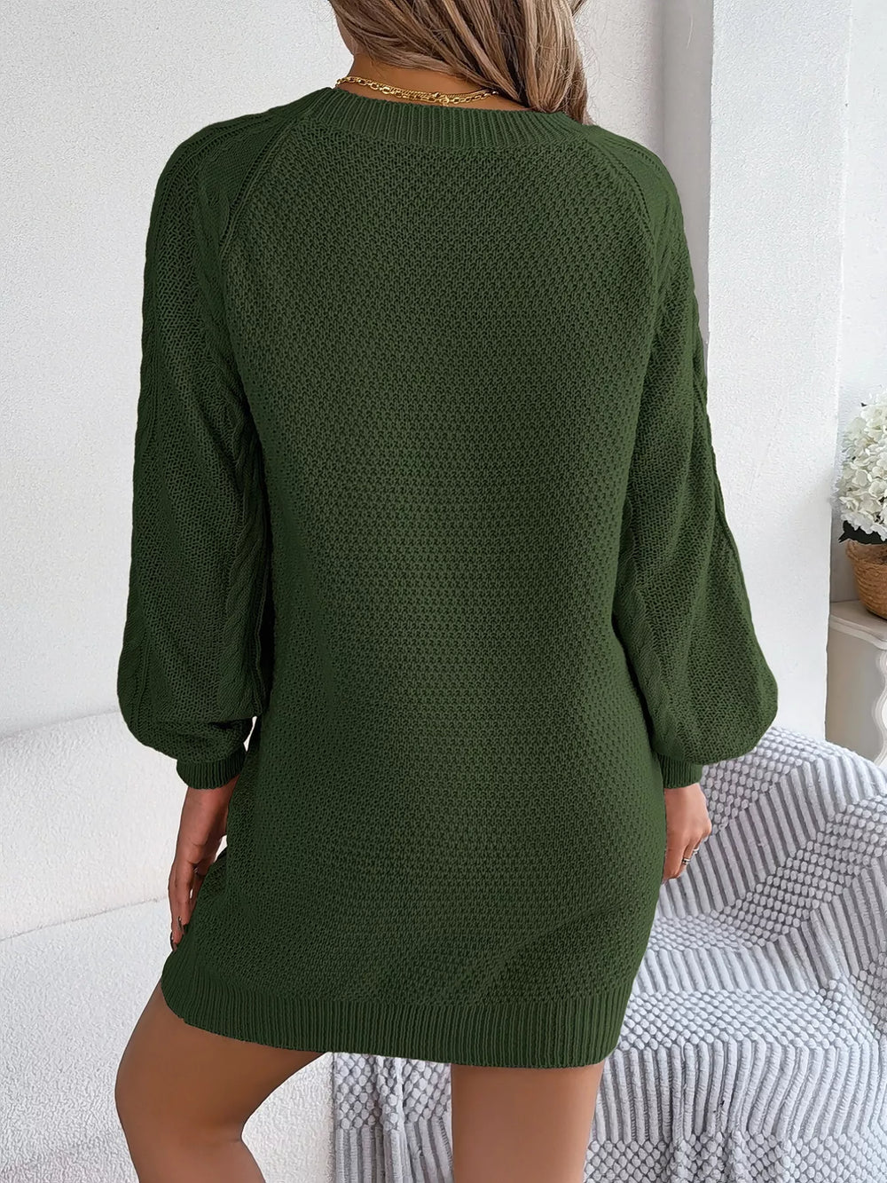 Diamond Cable Knit Long Sleeve Sweater Dress