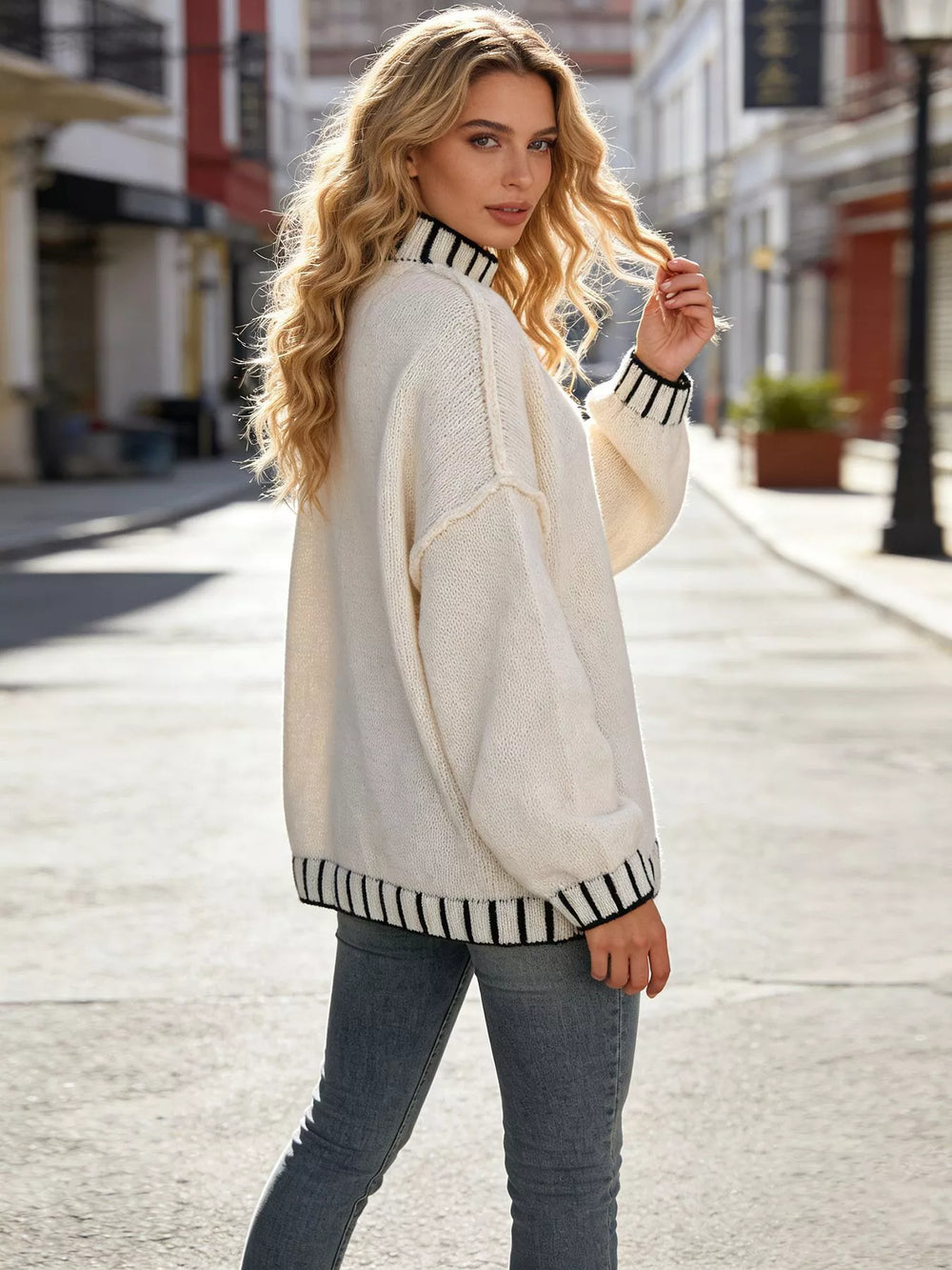 Turtleneck Dropped Shoulder Sweater