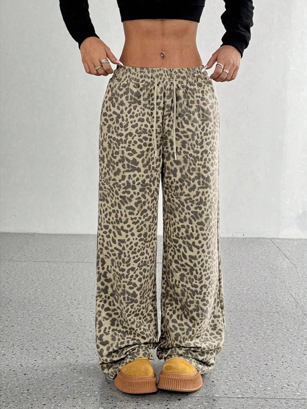 Leopard Print Wide Leg Pants