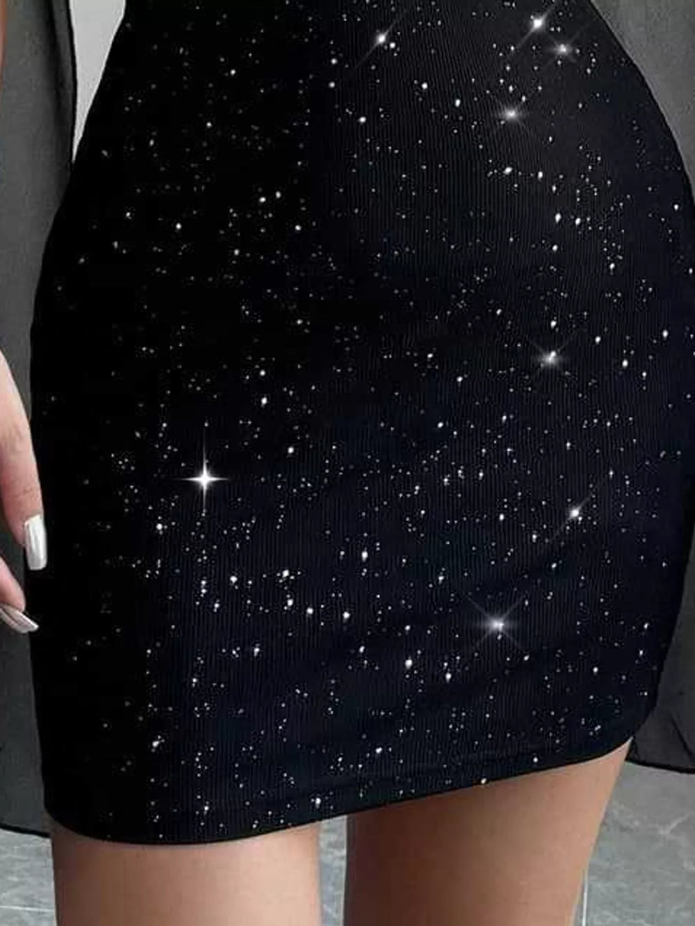 Glitter Mock Neck Cape-Sleeve Bodycon Mini Dress