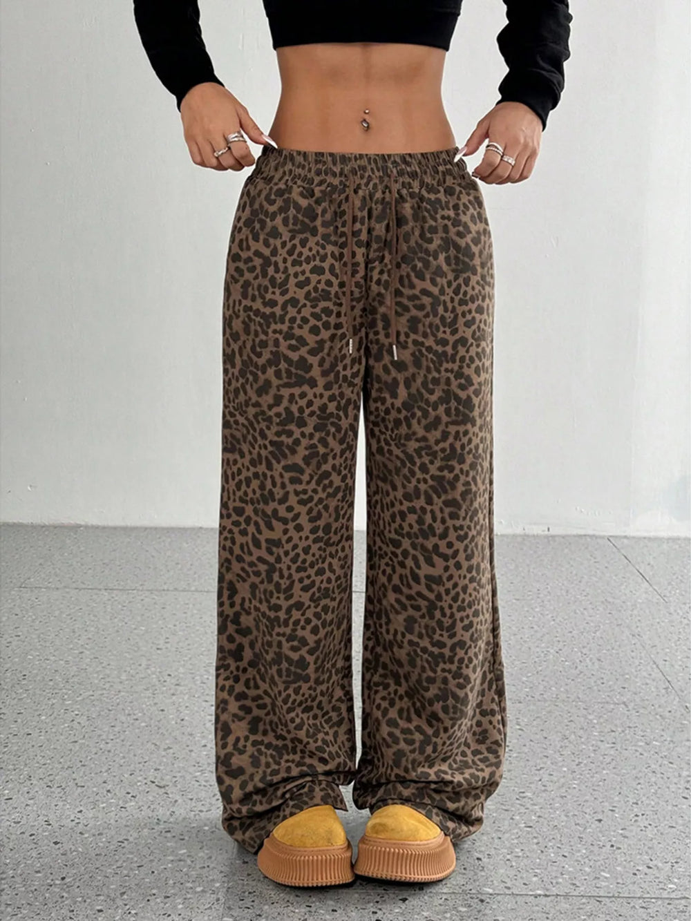 Leopard Print Wide Leg Pants