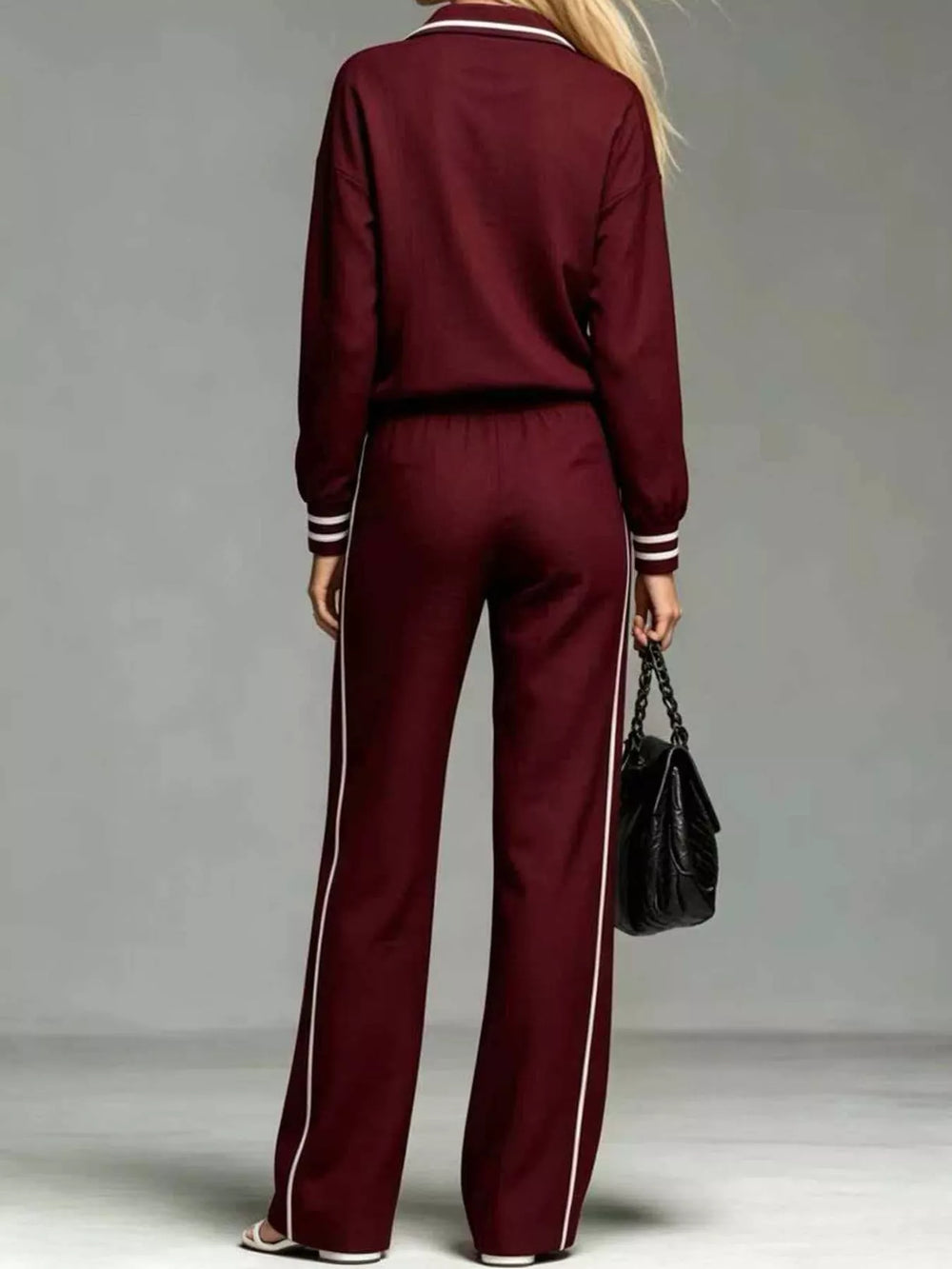 Striped Half-Zip Top and Pants Set