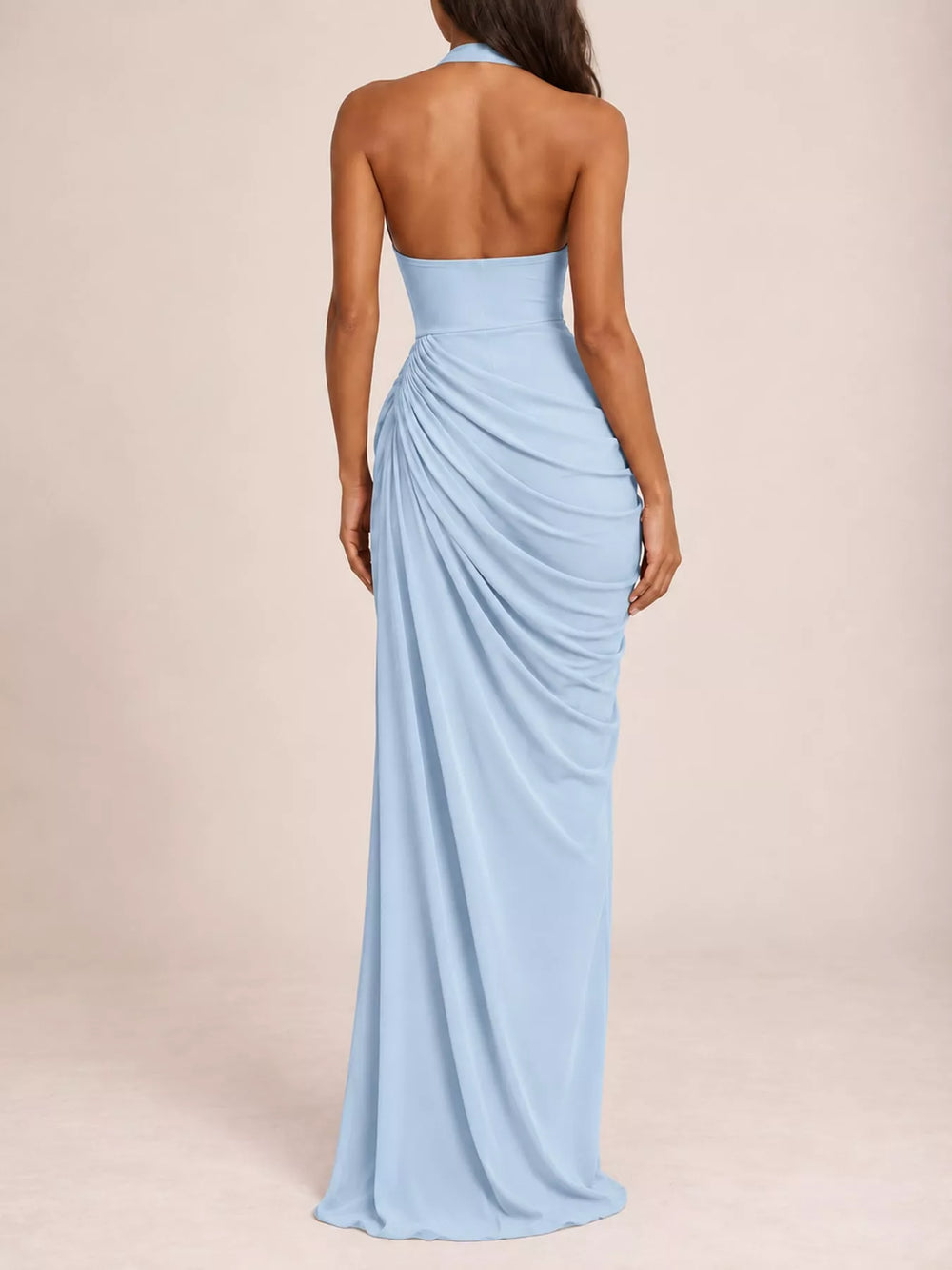 Halter Neck High-Slit Maxi Evening Dress