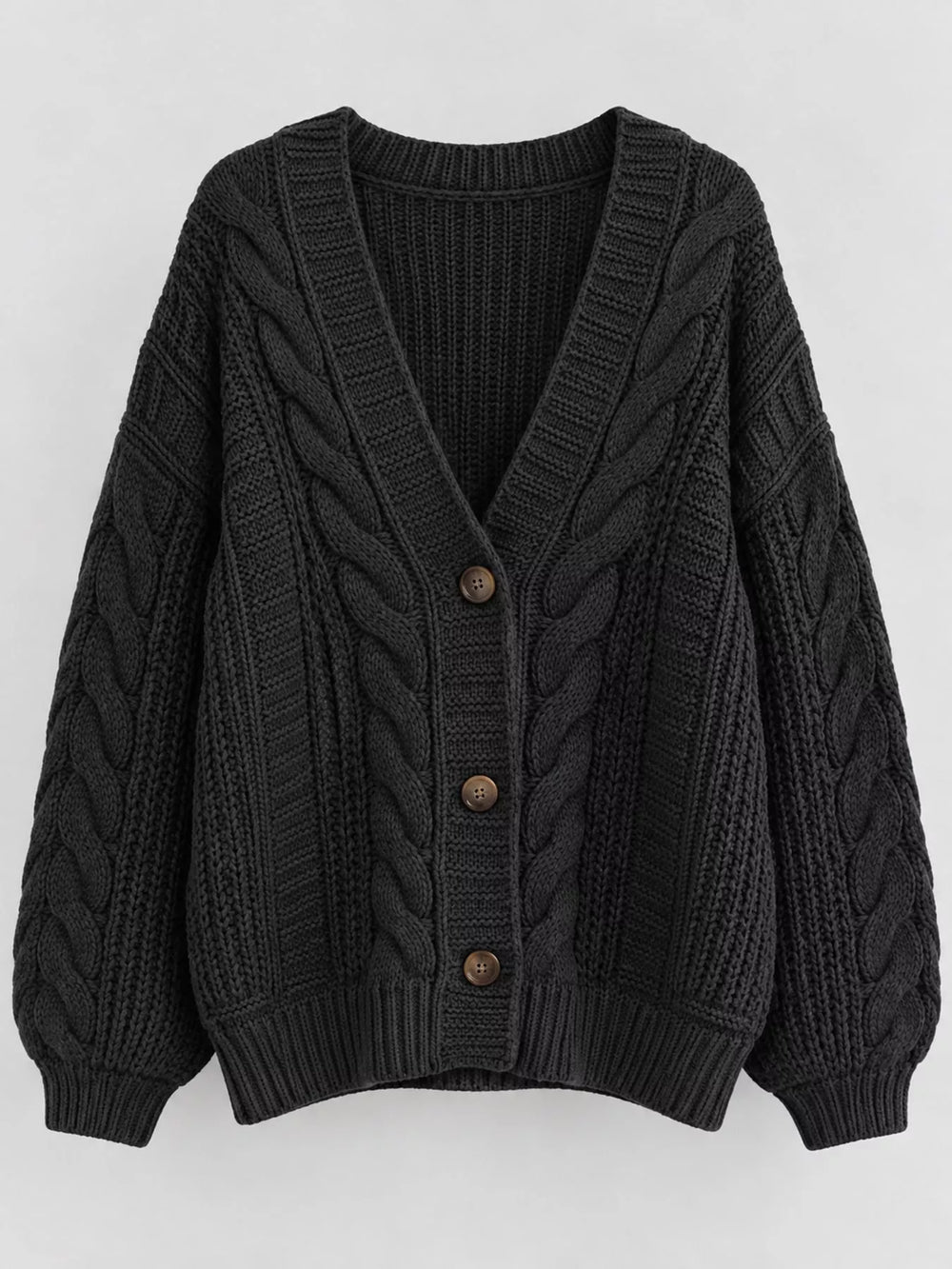 Cable Knit Button-Down Cardigan