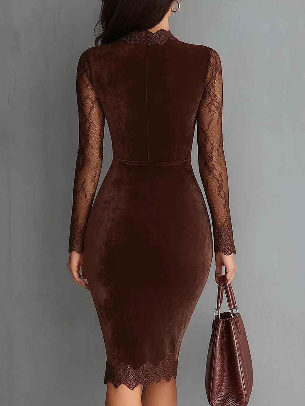 Long-Sleeve Velvet Lace Bodycon Dress