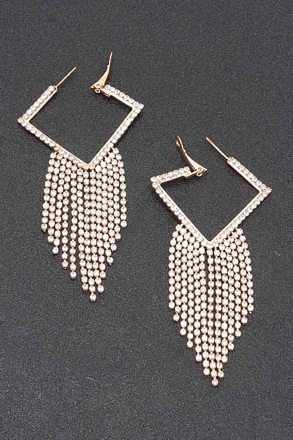 Rhinestone Square Fringe Earrings