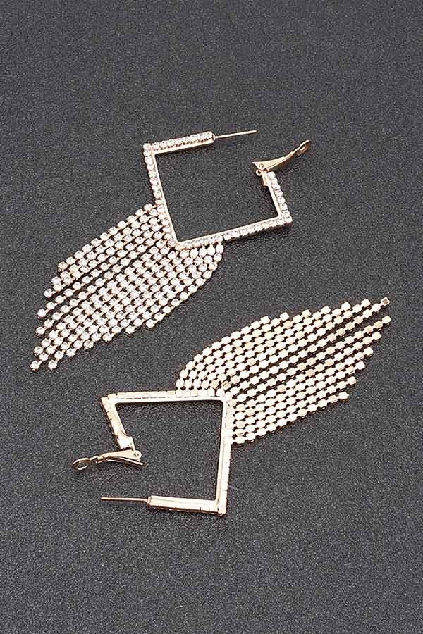 Rhinestone Square Fringe Earrings