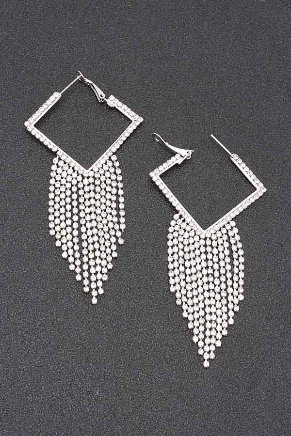 Rhinestone Square Fringe Earrings
