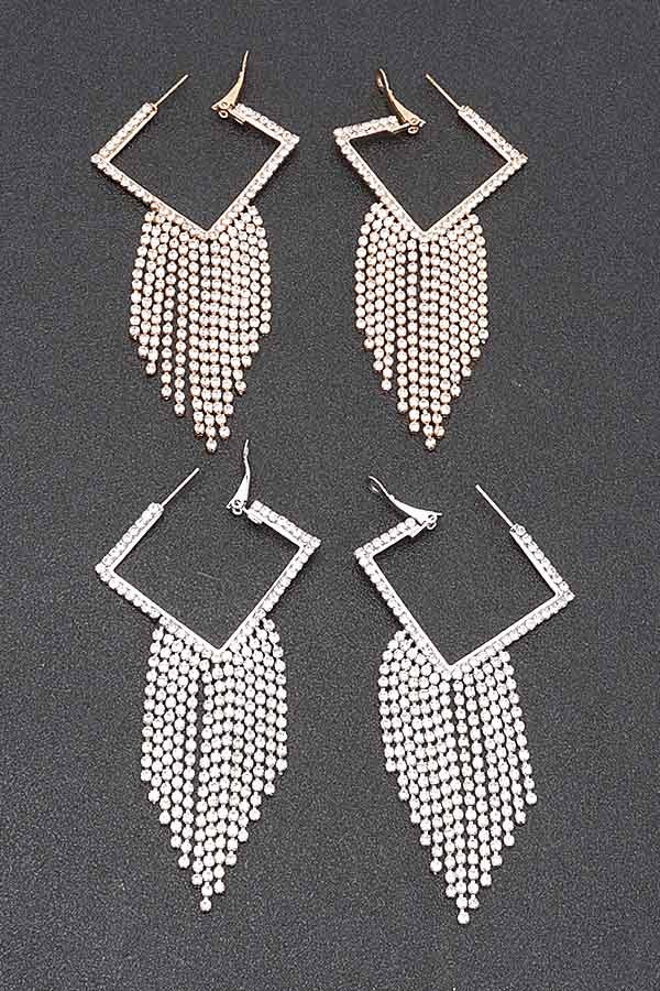 Rhinestone Square Fringe Earrings