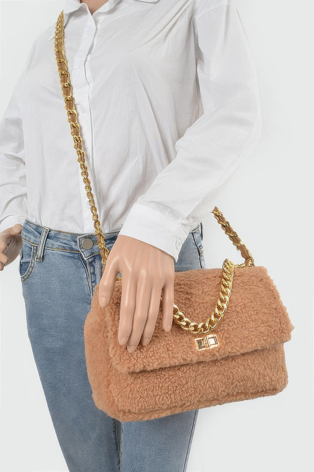 Faux Fur Chain Shoulder Bag