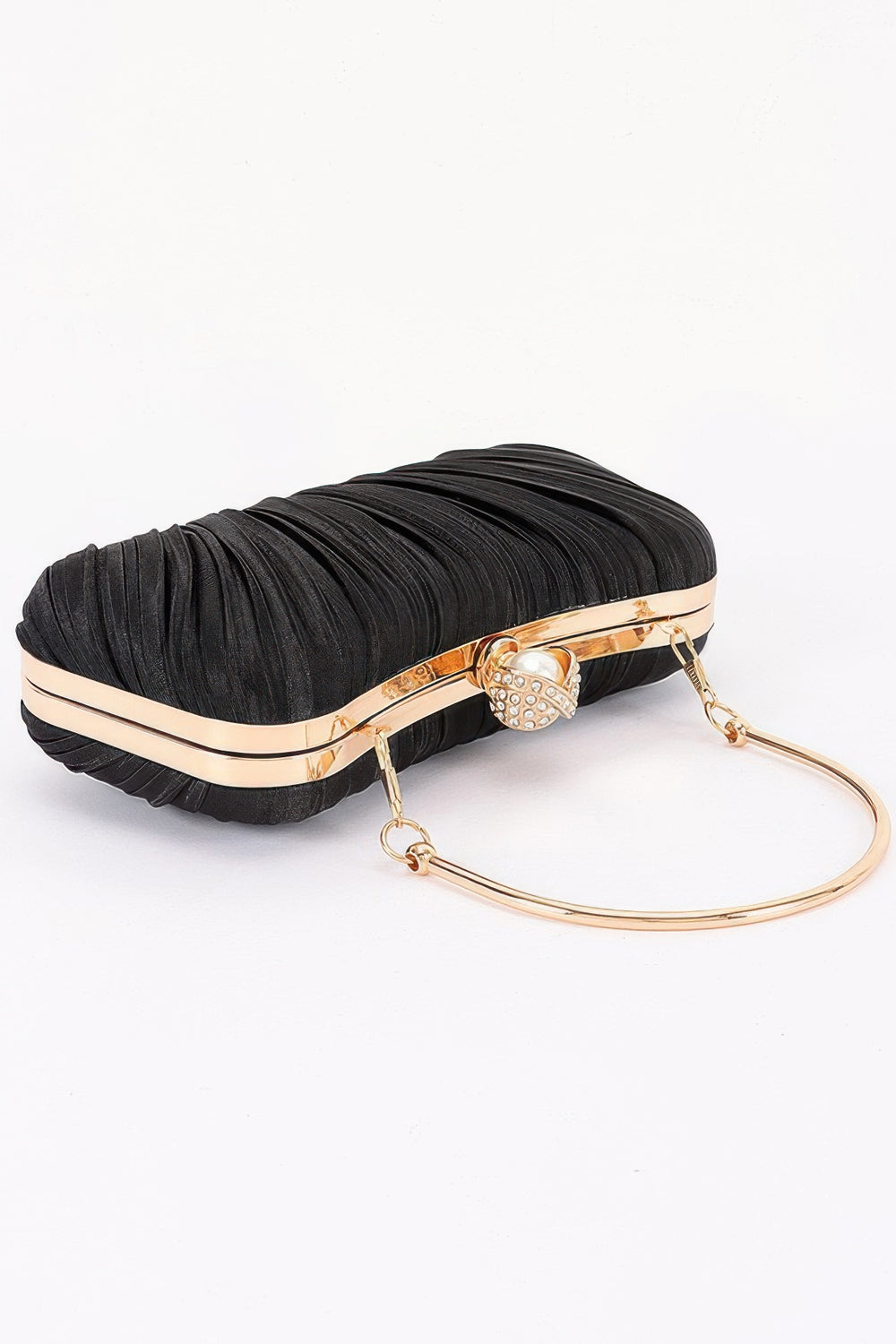 Pleated Pearl-Clasp Evening Clutch