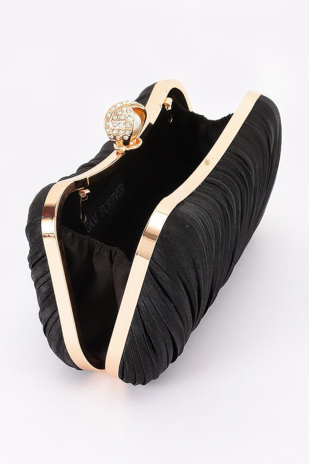 Pleated Pearl-Clasp Evening Clutch