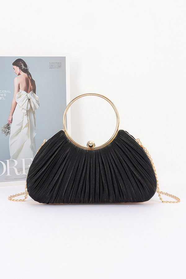 Pleated Fan Clutch with Ring Handle