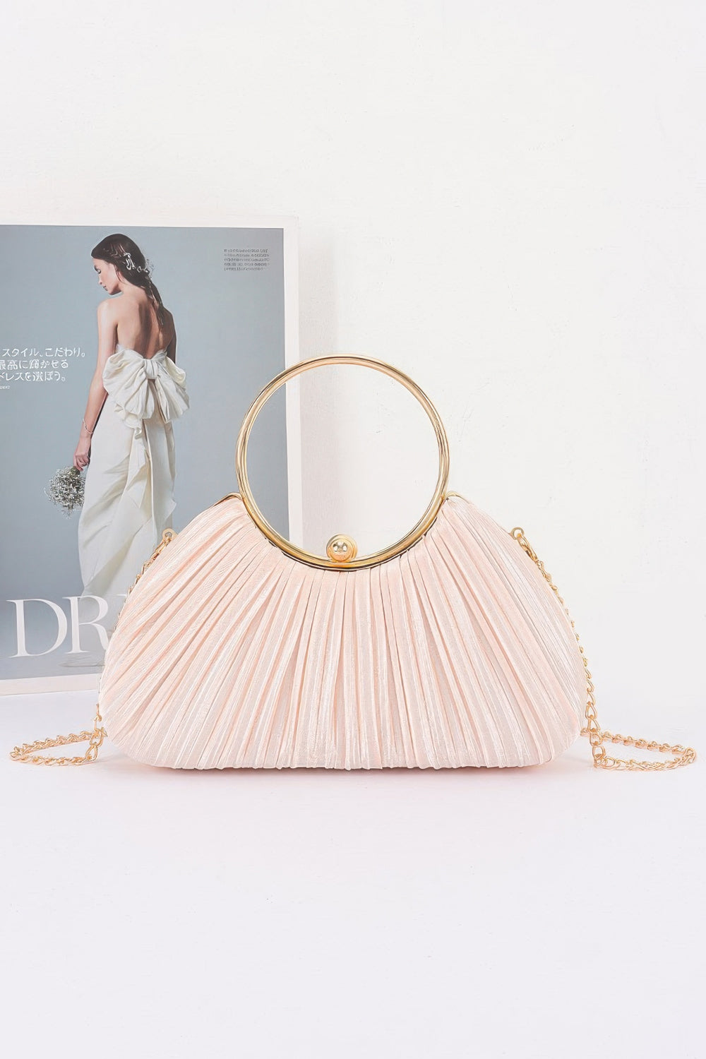 Pleated Fan Clutch with Ring Handle