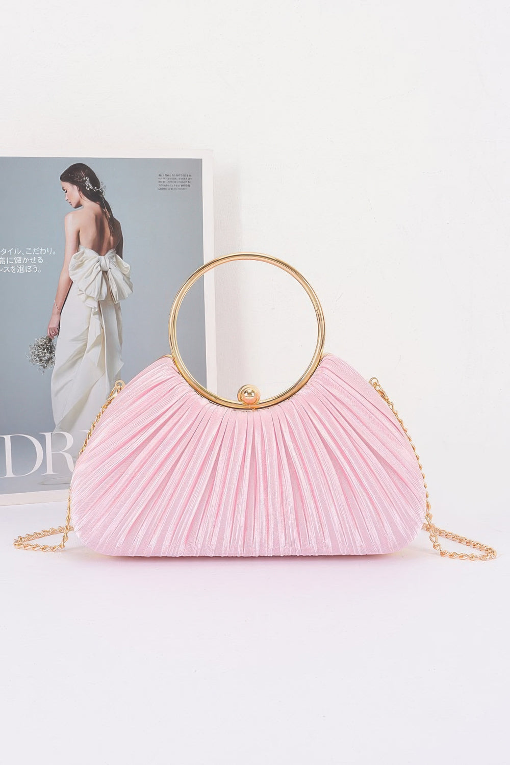 Pleated Fan Clutch with Ring Handle
