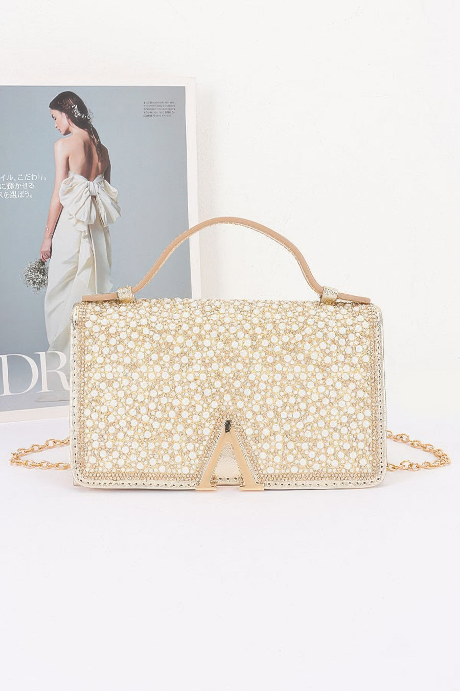 Pearl & Rhinestone Flap Clutch