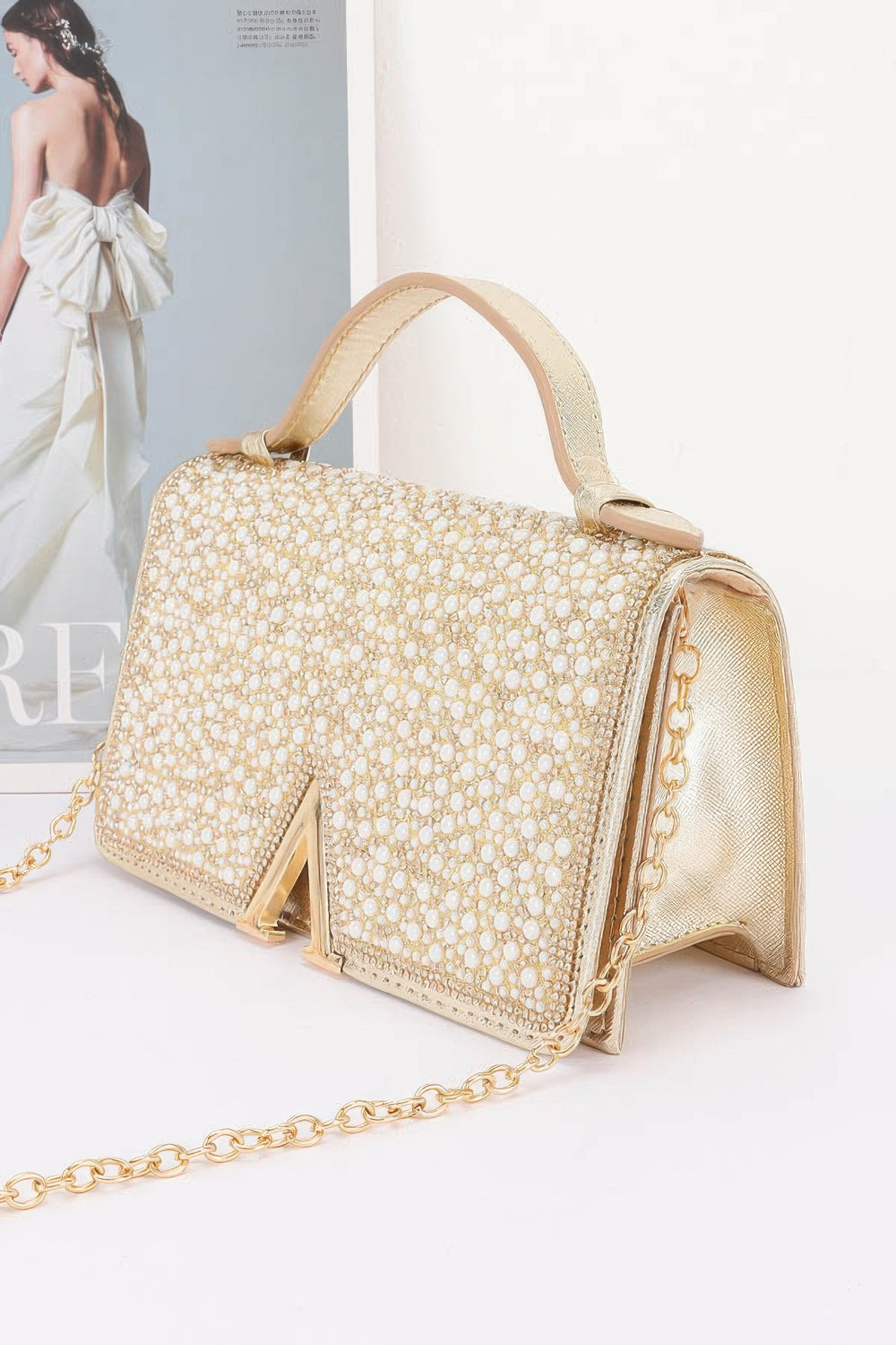 Pearl & Rhinestone Flap Clutch