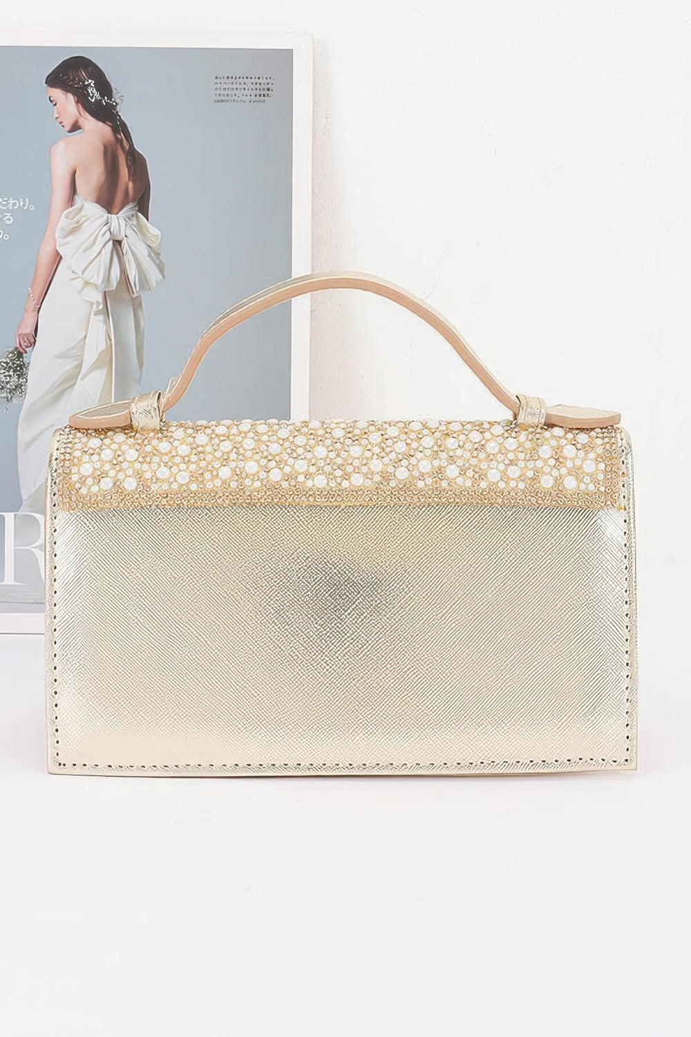 Pearl & Rhinestone Flap Clutch