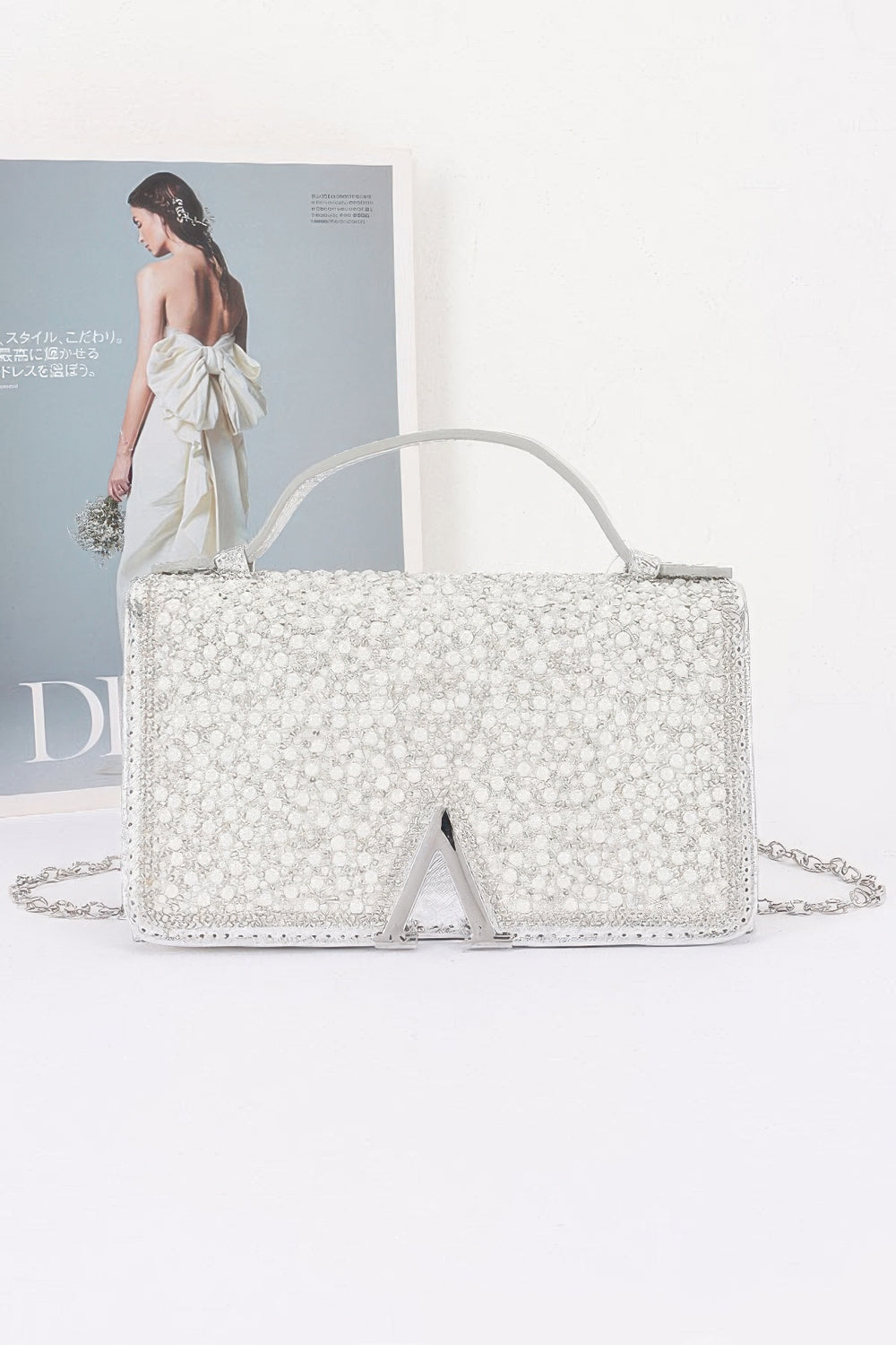 Pearl & Rhinestone Flap Clutch