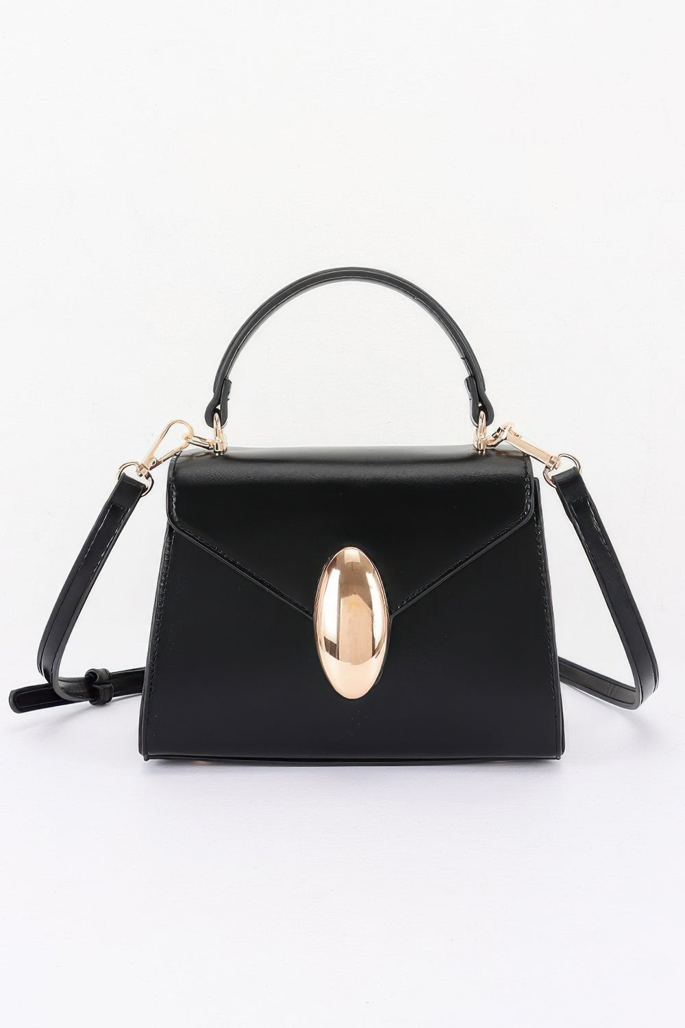 Faux Leather Top-Handle Flap Bag