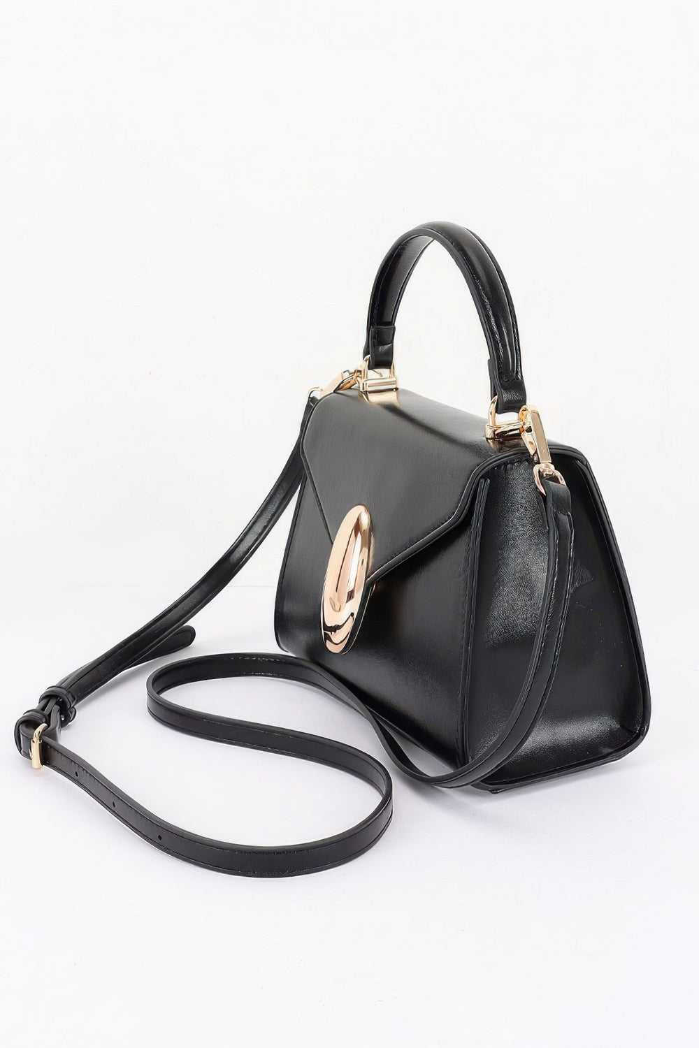 Faux Leather Top-Handle Flap Bag