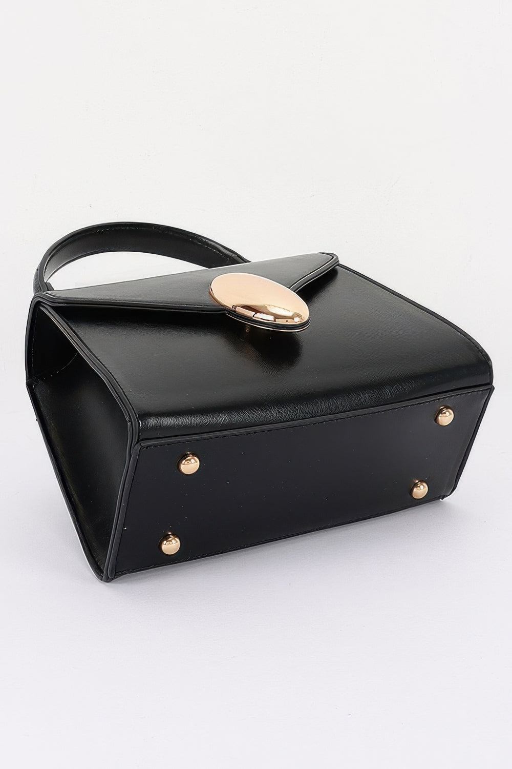 Faux Leather Top-Handle Flap Bag