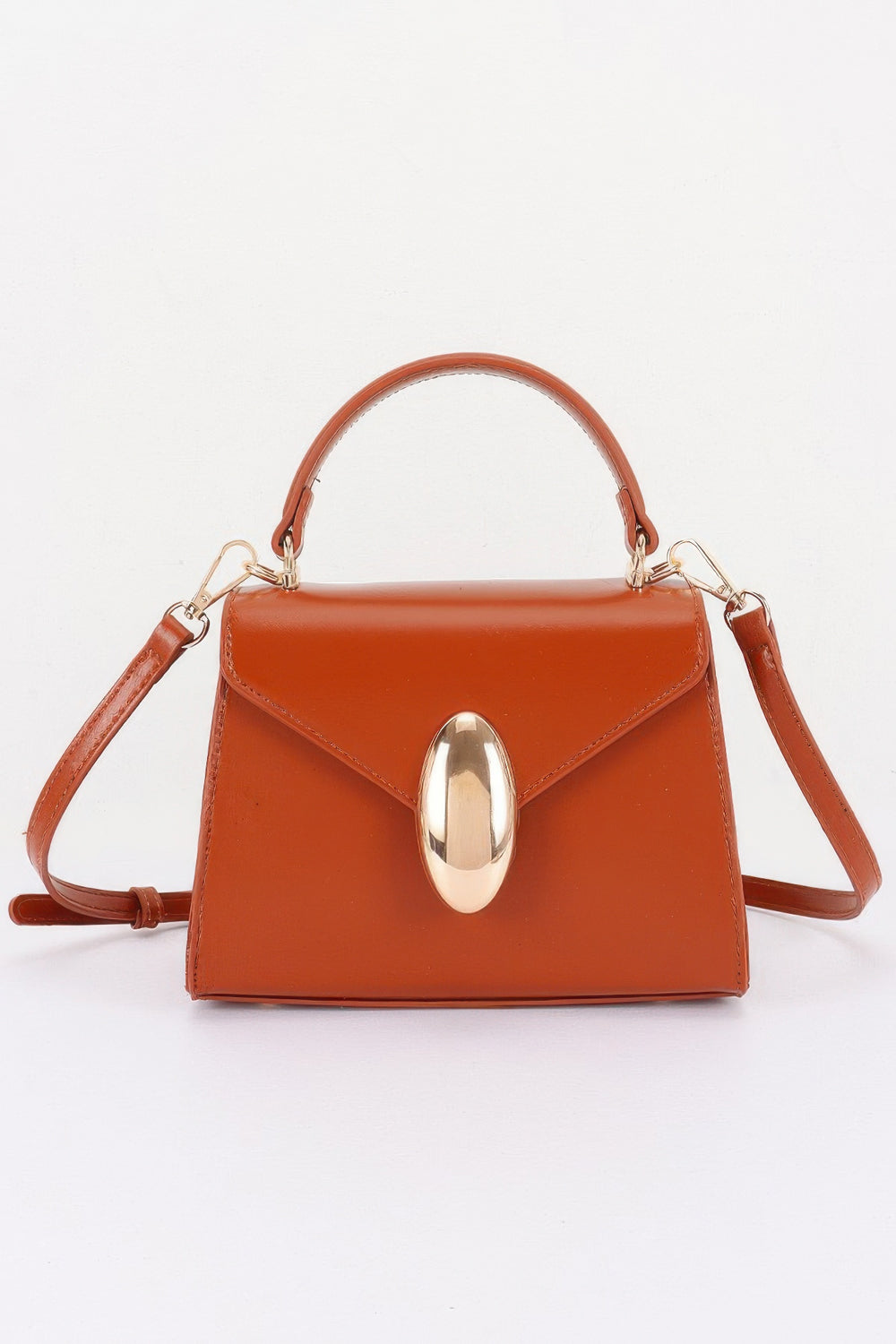 Faux Leather Top-Handle Flap Bag