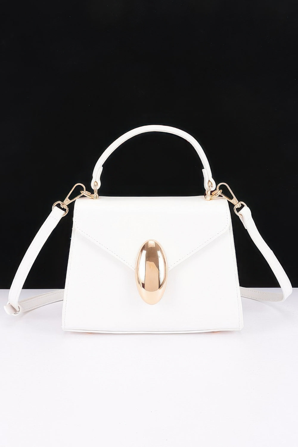 Faux Leather Top-Handle Flap Bag